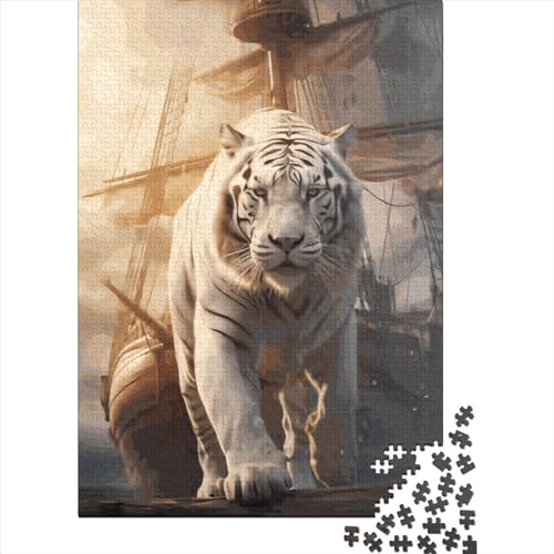Puzzle, weißer Tiger, 1000 Teile, für Erwachsene, Lernspiel aus Holz, 75 x 50 cm von QASEYIPV