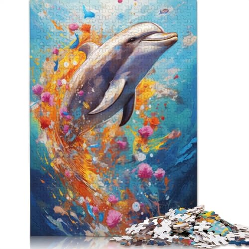 Puzzle „Delfin schwimmt in Farbe“, rechteckig, aus Pappe, 100% recyceltem Karton, für Erwachsene und Kinder, 1000 Teile (75 x 50 cm) von QASEYIPV