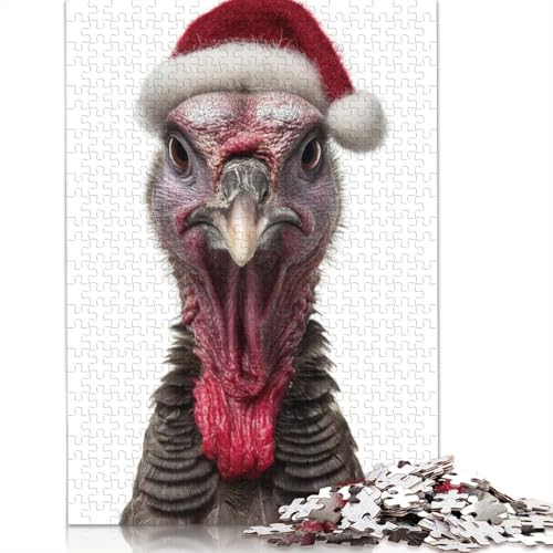 Puzzle „Truthahn mit Weihnachtsmannmütze“, einzigartige Heimdekoration, 100% recycelter Karton, Puzzle für Jungen oder Mädchen, 1000 Teile (75 x 50 cm) von QASEYIPV