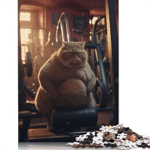 Puzzle 1000 Teile, Grumpy Fat Cat Fitness-Puzzle, Puzzle für Erwachsene, Lernspiel, Lernspielzeug, Geschenke, Puzzle 1000 Teile (75 x 50 cm) von QASEYIPV