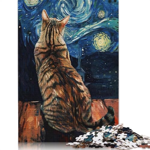 Puzzle 1000 Teile, Katze, Vangogh-Puzzle, Schwierigkeitsgrad für Erwachsene, Lernspielzeug, Spiele, Familiendekoration, 1000 Teile (75 x 50 cm) von QASEYIPV