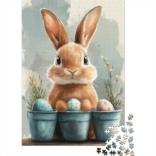Puzzle 1000 Teile, Osterpuzzle mit niedlichen Hasen für Erwachsene, Holzpuzzle, Lernspiel für Erwachsene und Kinder, 1000 Teile (75 x 50 cm) von QASEYIPV