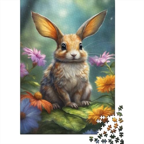 Puzzle 1000 Teile, niedliches Kaninchenpuzzle für Erwachsene, Holzpuzzle, Lernspiel für Erwachsene und Kinder, 1000 Teile (75 x 50 cm) von QASEYIPV