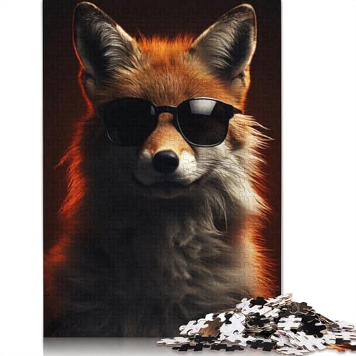 Puzzle 1000 Teile Cooler Fuchs mit Sonnenbrille, Schwierigkeitsgrad für Erwachsene, Lernspielzeug, Spiele, Familiendekoration, 1000 Teile (75 x 50 cm) von QASEYIPV