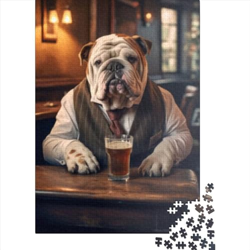 Puzzle 1000 Teile Englische Bulldogge Kreatives Holzpuzzle Erwachsene Weihnachtsgeschenke 1000 Teile (75x50cm) von QASEYIPV