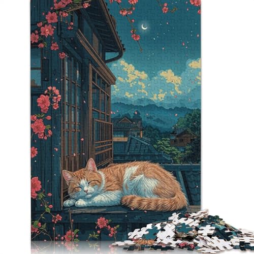 Puzzle 1000 Teile Schlafende Katze im japanischen Garten, Schwierigkeitsgrad für Erwachsene, Lernspielzeug, Spiele, Familiendekoration, 1000 Teile (75 x 50 cm) von QASEYIPV