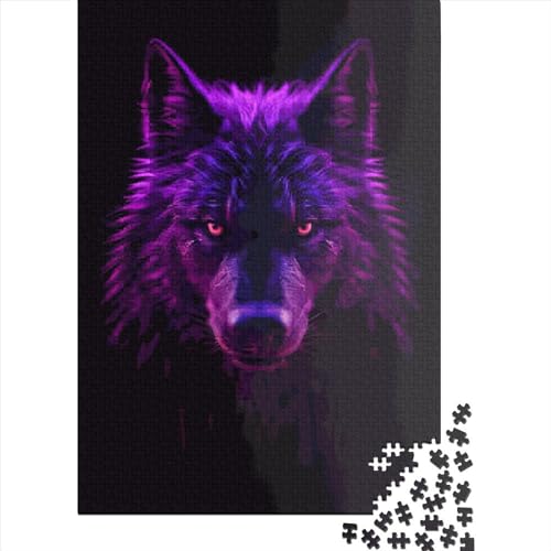 Puzzle 1000 Teile Wolf Magenta Neon Kreative Quadrate Erwachsene und Holzpuzzle Herausforderndes Spiel 1000 Teile (75x50cm) von QASEYIPV