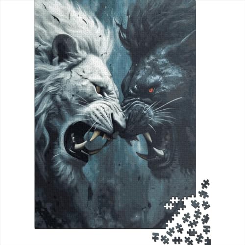 Puzzle 1000 Teile für Erwachsene, Löwenkampfpuzzle für Erwachsene, Holzpuzzle, Heimdekoration, Urlaubsgeschenke, 1000 Teile (38 x 26 cm) von QASEYIPV