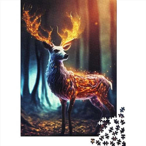 Puzzle 1000 Teile für Erwachsene, Mystische Hirsche im Wald, Puzzle für Erwachsene, Holzpuzzle, Heimdekoration, Partygeschenke, 1000 Teile (38 x 26 cm) von QASEYIPV