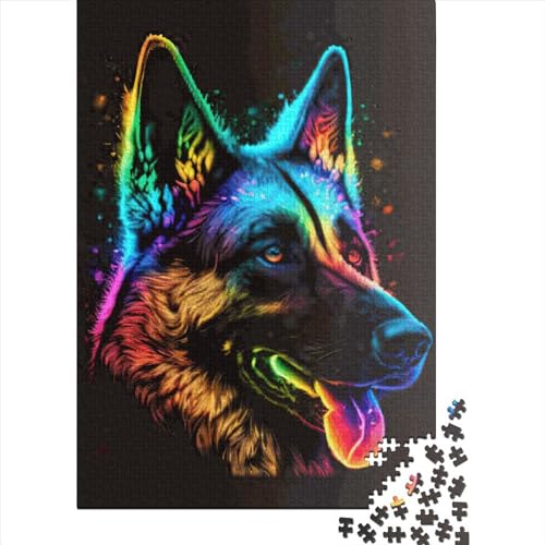 Puzzle 1000 Teile für Erwachsene, Neonhund, aus Holz, für Kinder, Familienunterhaltung, 1000 Teile (75 x 50 cm) von QASEYIPV