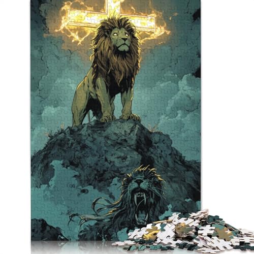 Puzzle 1000 Teile für Erwachsene, christliches Puzzle-Set mit Löwe für Familien, Holzpuzzle, Puzzle mentale Herausforderung 1000 Teile (75x50cm) von QASEYIPV