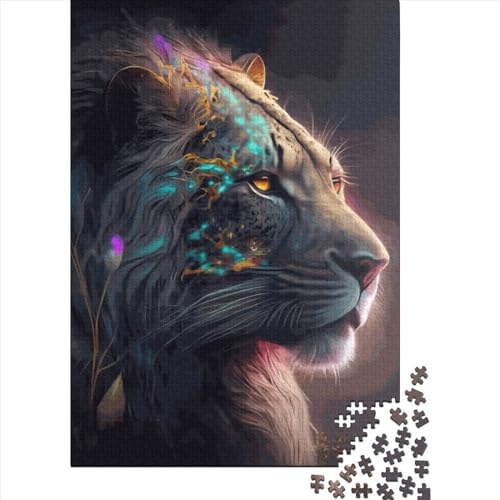 Puzzle 1000 Teile für Erwachsene, kreative quadratische Neon-Tiger-Puzzles für Erwachsene, Holzpuzzle, Heimdekoration, 1000 Teile (38 x 26 cm) von QASEYIPV