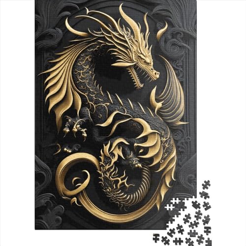 Puzzle 1000 Teile für Erwachsene, quadratische Holzpuzzle mit Drache und Flamme, einzigartige Teile, Lernspiele, lustiges Spielzeug, 1000 Teile (75 x 50 cm) von QASEYIPV