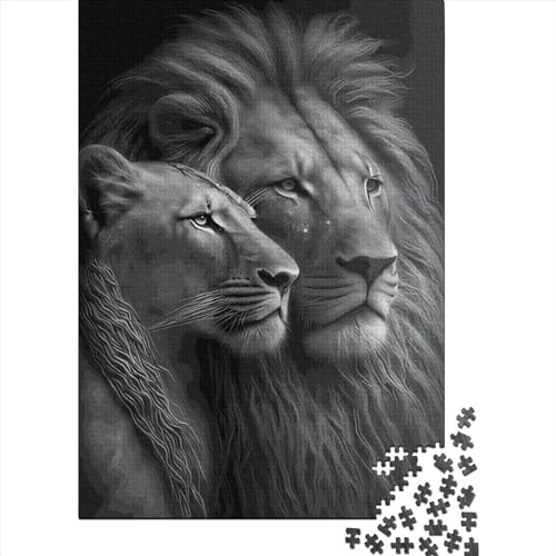 Puzzle 1000 Teile für Erwachsene, quadratische Holzpuzzle mit Löwe und Liebe, einzigartige Puzzleteile, Lernspiele, lustiges Spielzeug, 1000 Teile (38 x 26 cm) von QASEYIPV
