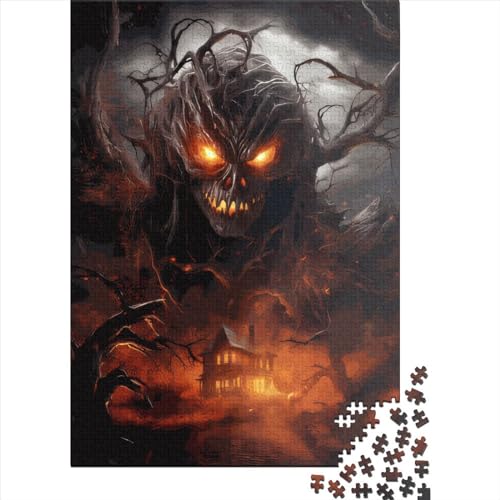 Puzzle 1000 Teile für Erwachsene, quadratisches Halloween-Spukhaus-Puzzle für Erwachsene, Holzpuzzle, Heimdekoration, Partygeschenke, 1000 Teile (38 x 26 cm) von QASEYIPV