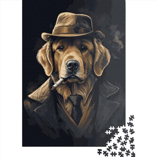 Puzzle 1000 Teile für Erwachsene Golden Retriever Gangster Quadratisches Holzpuzzle Puzzle Unikat Lernspiele Lustiges Spielzeug 1000 Teile (38x26cm) von QASEYIPV