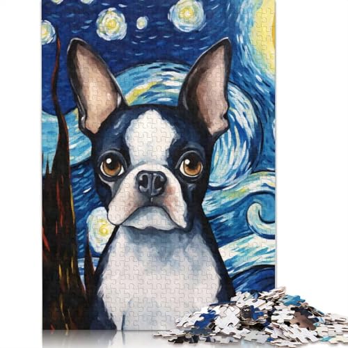 Puzzle für Erwachsene, 1000 Teile, Boston Terrier, Nacht-Puzzle, Puzzles für Erwachsene, Lernspiel, Herausforderungsspielzeug, 1000 Teile (75 x 50 cm) von QASEYIPV