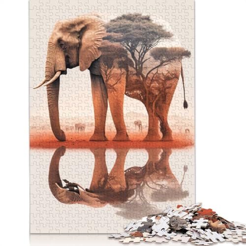 Puzzle für Erwachsene, 1000 Teile, Elefanten-Sonnenuntergang, Tierpuzzle, Interaktion mit Familienmitgliedern, 1000 Teile (75 x 50 cm) von QASEYIPV