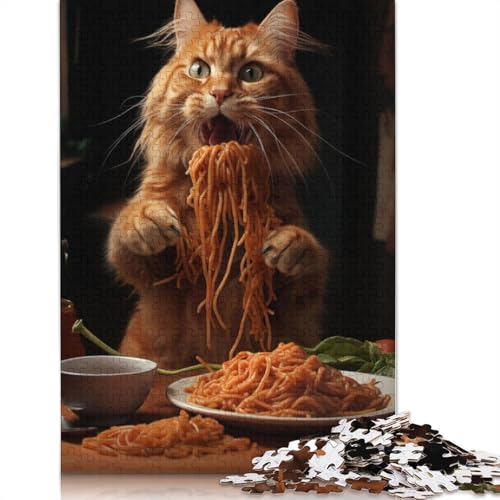 Puzzle für Erwachsene, 1000 Teile, Katze isst Spaghetti, Lernspielzeug, Spiele, Familiendekoration, 1000 Teile (75 x 50 cm) von QASEYIPV