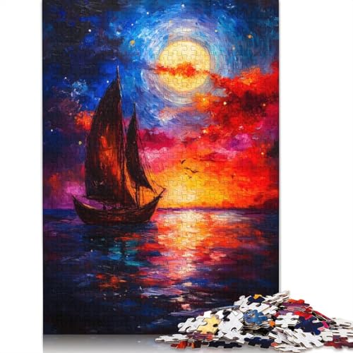Puzzle für Erwachsene, 1000 Teile, Segelboot unter Vollmond, Puzzle, Interaktion mit Familienmitgliedern, 1000 Teile (75 x 50 cm) von QASEYIPV