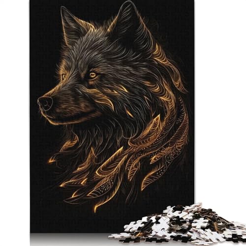 Puzzle für Erwachsene, 1000 Teile, Wolf, Schwarzgold, Lernspielzeug, Spiele, Familiendekoration, 1000 Teile (75 x 50 cm) von QASEYIPV