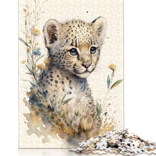 Puzzle für Erwachsene, 1000 Teile, süßes Baby-Geparden-Gemälde, Puzzles für Erwachsene für Lernspiele, Heimdekoration, 1000 Teile (75 x 50 cm) von QASEYIPV