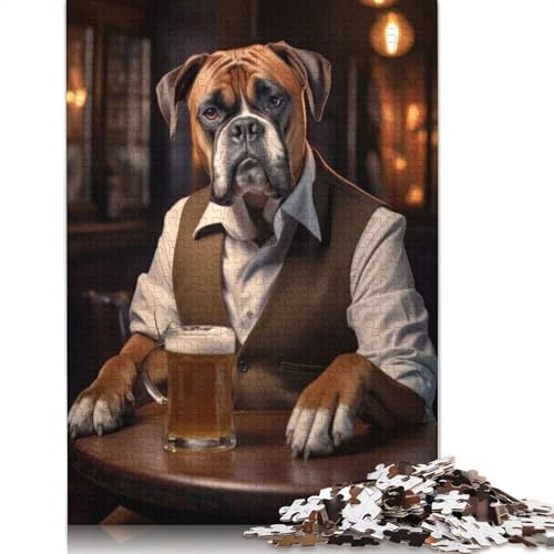 Puzzle für Erwachsene, Boxerhund in der Kneipe, Papierpuzzles für Teenager, Geschenke, Heimdekoration, Puzzlespielzeug, 1000 Teile (75 x 50 cm) von QASEYIPV