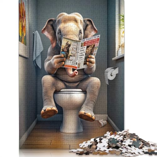 Puzzle für Erwachsene, Elefant auf der Toilette, Puzzles für Erwachsene, Lernspiel, Herausforderungsspielzeug, 1000 Teile (75 x 50 cm) von QASEYIPV