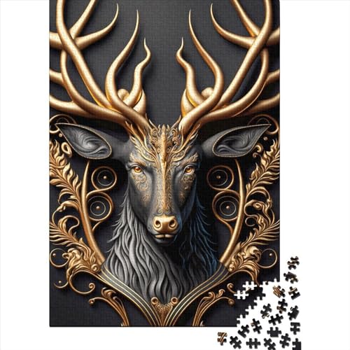 Puzzle für Erwachsene, Goldhirsch, Art-Deco-Stil, Lernspiel, 1000 Teile (75 x 50 cm) von QASEYIPV