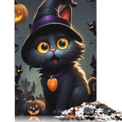 Puzzle für Erwachsene, Halloweenpuzzle, Katzen-Puzzle, Lernspiel für Erwachsene, Herausforderungsspielzeug, 1000 Teile (38 x 26 cm) von QASEYIPV
