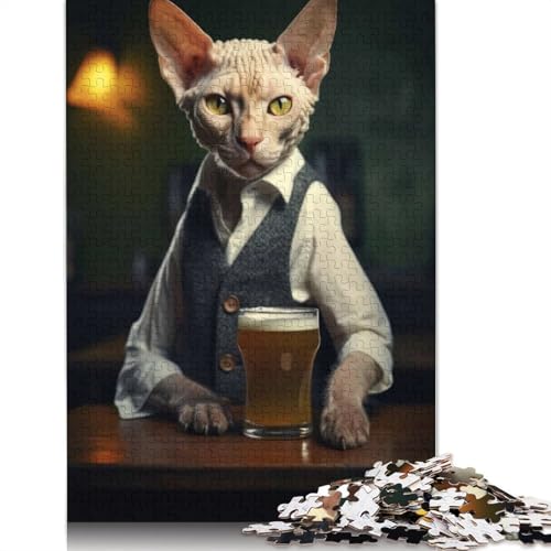 Puzzle für Erwachsene 1000 Devon Rex Cat in The Pub Puzzle Puzzles für Erwachsene Lernspiel Herausforderungsspielzeug 1000 Teile (75 x 50 cm) von QASEYIPV