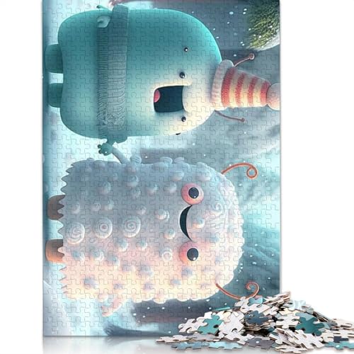 Puzzle für Erwachsene mit niedlichen Monstern, 1000 Teile, Holzpuzzle für Erwachsene, Lernspiel, Herausforderung, Spielzeug, 1000 Teile (75 x 50 cm) von QASEYIPV