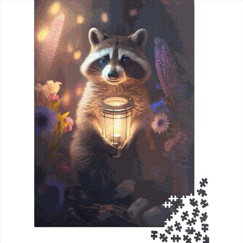 Puzzle mit 1000 Teilen, Magischer Waschbärwelpe, quadratische Puzzles für Erwachsene und Holzpuzzle, herausforderndes Spiel, 1000 Teile (38 x 26 cm) von QASEYIPV