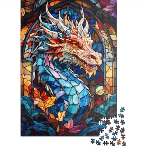 Puzzle mit 1000 Teilen, abstrakter quadratischer Drache, für Erwachsene und Kinder, Holzpuzzle-Set, 1000 Teile (38 x 26 cm) von QASEYIPV