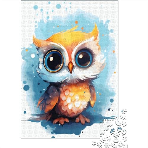 Puzzle mit 1000 Teilen Aquarell-Eulen für Erwachsene, Holzpuzzle, Lernspiele für Kinder, 1000 Teile (38 x 26 cm) von QASEYIPV