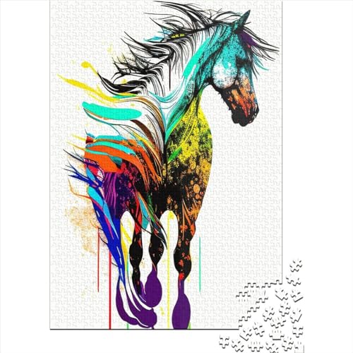 Puzzle mit 1000 Teilen für Erwachsene, Pferdemotiv, aus Holz, mit einzigartigen Teilen, lustige Lernspiele, 1000 Teile (38 x 26 cm) von QASEYIPV