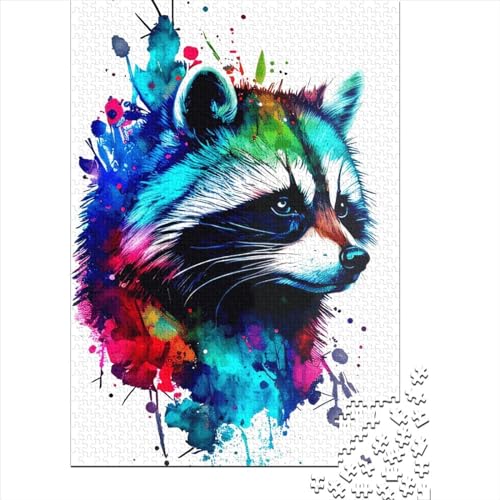 Puzzle mit 1000 Teilen für Erwachsene, Waschbär-Puzzle, Holzpuzzle für Kinder, Familienunterhaltungsspielzeug, 1000 Teile (38 x 26 cm) von QASEYIPV