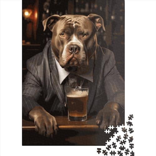 Puzzle mit 1000 Teilen für Erwachsene, XL, Bulldogge, quadratisch, aus Holz, einzigartige Teile, lustige Lernspiele, Spielzeug, 1000 Teile (38 x 26 cm) von QASEYIPV