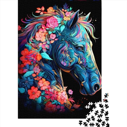 Puzzle mit 1000 Teilen für Erwachsene, kreatives Pferdepuzzle, Holzpuzzle für Heimdekoration, 1000 Teile (38 x 26 cm) von QASEYIPV
