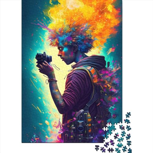 Puzzle mit 1000 Teilen für Herren, mit Pop-Art-Kamera, für Erwachsene und Jugendliche, Holzpuzzle, Weihnachtsgeschenk, 1000 Teile (75 x 50 cm) von QASEYIPV