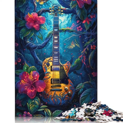 Puzzle mit Gitarre und Blumen, zum Stressabbau, 100% recycelter Karton, Puzzle für Erwachsene und Kinder, einzigartiges Geschenk, 1000 Teile (75 x 50 cm) von QASEYIPV