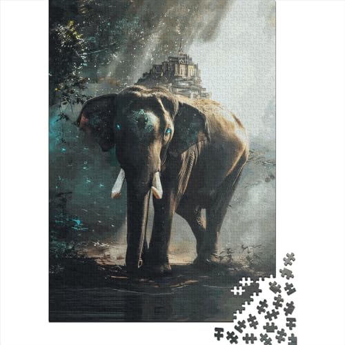 Quadratisches Dschungel-Elefanten-Puzzle, 1000 Teile, für Erwachsene, Holzpuzzle, Lernspiel für Kinder, 1000 Teile (38 x 26 cm) von QASEYIPV