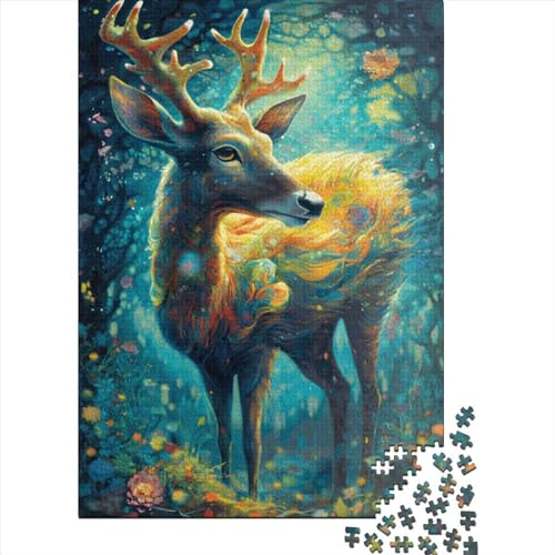 Quadratisches Hirschpuzzle mit 1000 Teilen für Erwachsene, Holzpuzzle, einzigartige Herausforderungsspiele, 1000 Teile (38 x 26 cm) von QASEYIPV