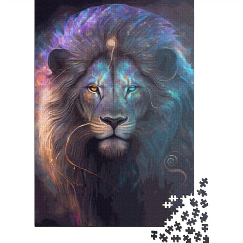 Quadratisches Neon-Puzzle Löwe 1000 Teile für Erwachsene, Holzpuzzle, Lernspielzeug, 1000 Teile (38 x 26 cm) von QASEYIPV