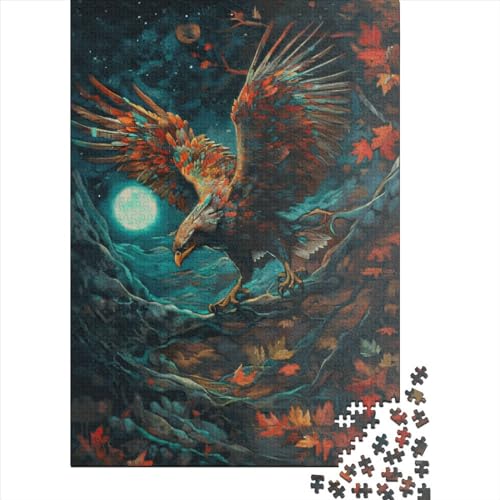 Quadratisches Puzzle, 1000 Teile, Adler, Mondlicht für Erwachsene, Holzpuzzle, Spielzeug für Wanddekoration, 1000 Teile (38 x 26 cm) von QASEYIPV