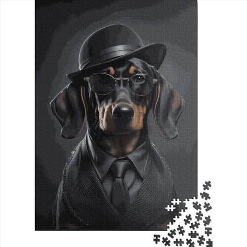 Quadratisches Puzzle, 1000 Teile, Dackel, für Erwachsene, Holzpuzzle, Lernspiel, 1000 Teile (38 x 26 cm) von QASEYIPV