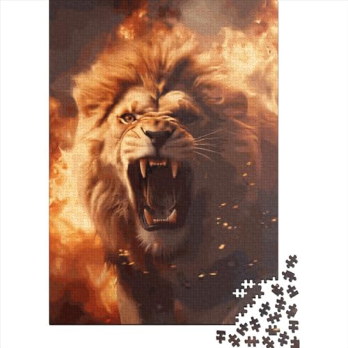 Quadratisches Puzzle, 1000 Teile, Feuerflammen und Löwen für Erwachsene, Holzpuzzle, praktisches Spiel, 1000 Teile (75 x 50 cm) von QASEYIPV