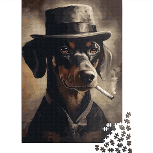 Quadratisches Puzzle, 1000 Teile, Gangsterhund, für Erwachsene, Holzpuzzle, praktisches Spiel, 1000 Teile (38 x 26 cm) von QASEYIPV