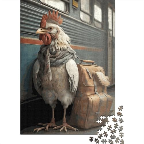 Quadratisches Puzzle, 1000 Teile, Hühnchen und Hahn für Erwachsene, Holzpuzzle, Spielzeug für die Wand, 1000 Teile (38 x 26 cm) von QASEYIPV