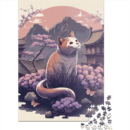 Quadratisches Puzzle, 1000 Teile, Katze, Mond, Nacht, für Erwachsene, Holzpuzzle, pädagogisches Spiel, 1000 Teile (38 x 26 cm) von QASEYIPV
